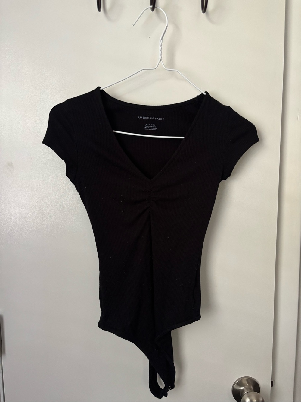 Balletcore Romantic Black Ribbed Ruched V-Neck Cap Sleeve Bodysuit Staple